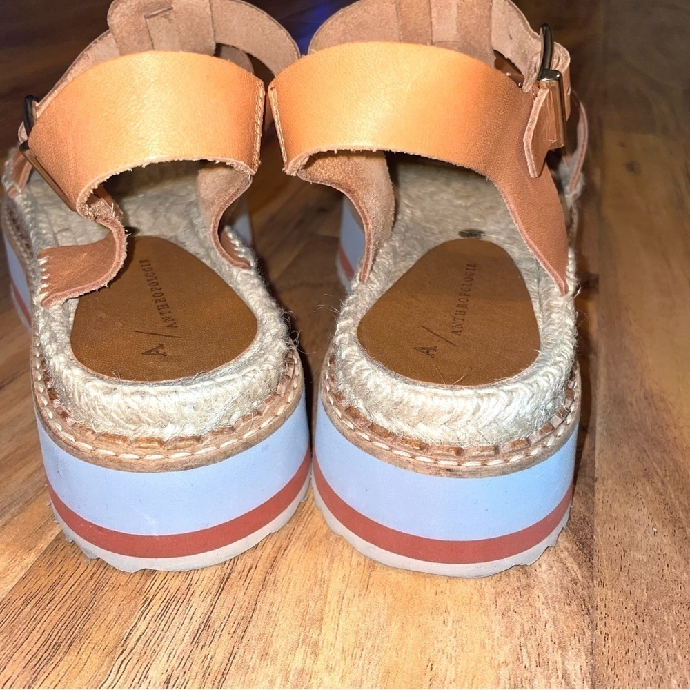 Anthropologie Women Sporty Platform Leather Tan Espadrille  Shoes Sz 8.5 - Picture 3 of 9